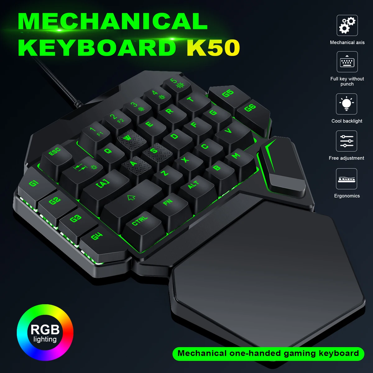 

35 Keys Gaming Mechanical Keyboard K50 RGB Wired Blue Switch RGB Backlight Breathing light Keyboards For PUGB LOL