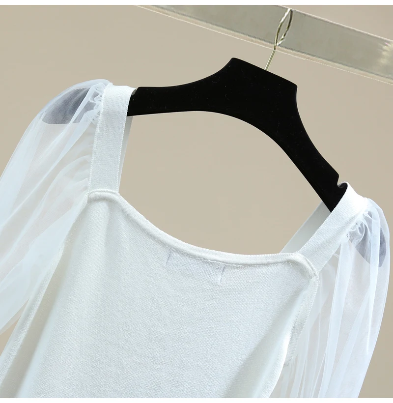 2021 Spring Summer Stitching Hollow Half-Sleeved Female Knitted Shirt Korean Slim-Fit Sweet Top Elegant Square Collar Sweater
2021 Spring Summer Stitching Hollow Half-Sleeved Female Knitted Shirt Korean Slim-Fit Sweet Top Elegant Square Collar Sweater