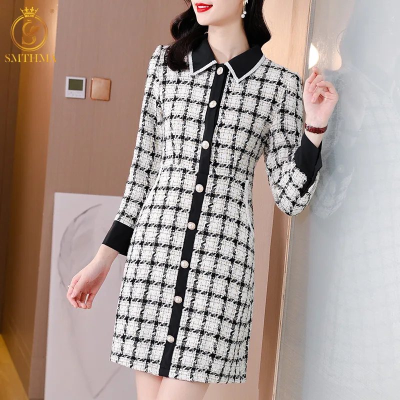 Женское твидовое платье SMTHMA, элегантное клетчатое мини-платье с длинным рукавом, винтажная шерстяная одежда, осень-зима 
Женское твидовое платье SMTHMA, элегантное клетчатое мини-платье с длинным рукавом, винтажная шерстяная одежда, осень-зима