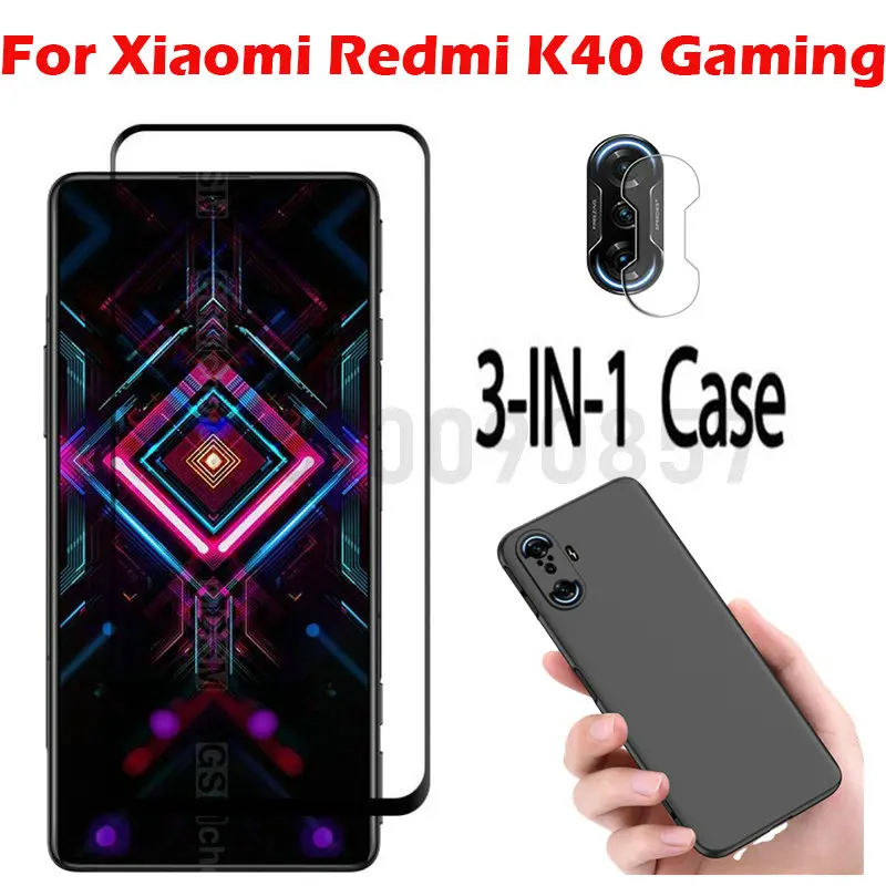 Мягкий чехол 3 в 1 + закаленное стекло для камеры Xiaomi Redmi K40 Защитное игрового