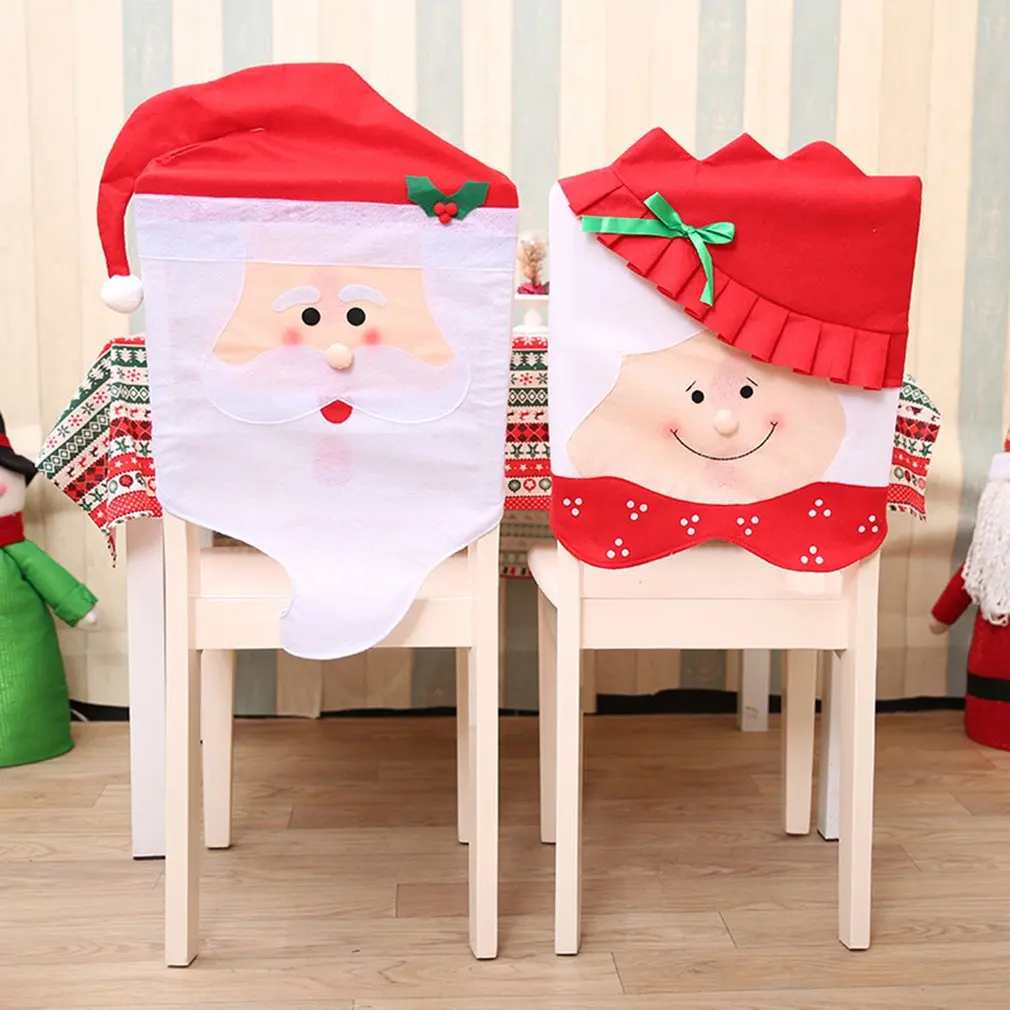 

Рождественская накладка на спинку стула, рождественские украшения, рождественские чехлы на стулья, шляпа, рождественские чехлы на стулья д...