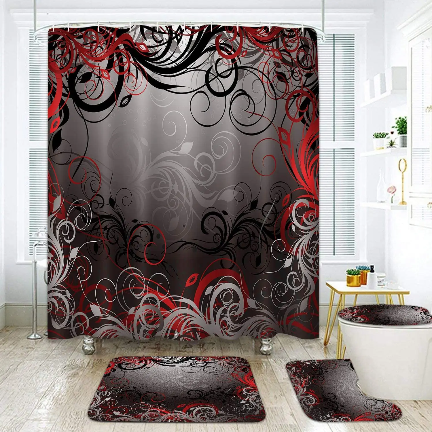 Black Red Golden Flower Print Shower Curtain Set Carpet Cover Toilet Cover Bathroom Mat Cushion Cover Bathroom Curtain Household
Black Red Golden Flower Print Shower Curtain Set Carpet Cover Toilet Cover Bathroom Mat Cushion Cover Bathroom Curtain Household