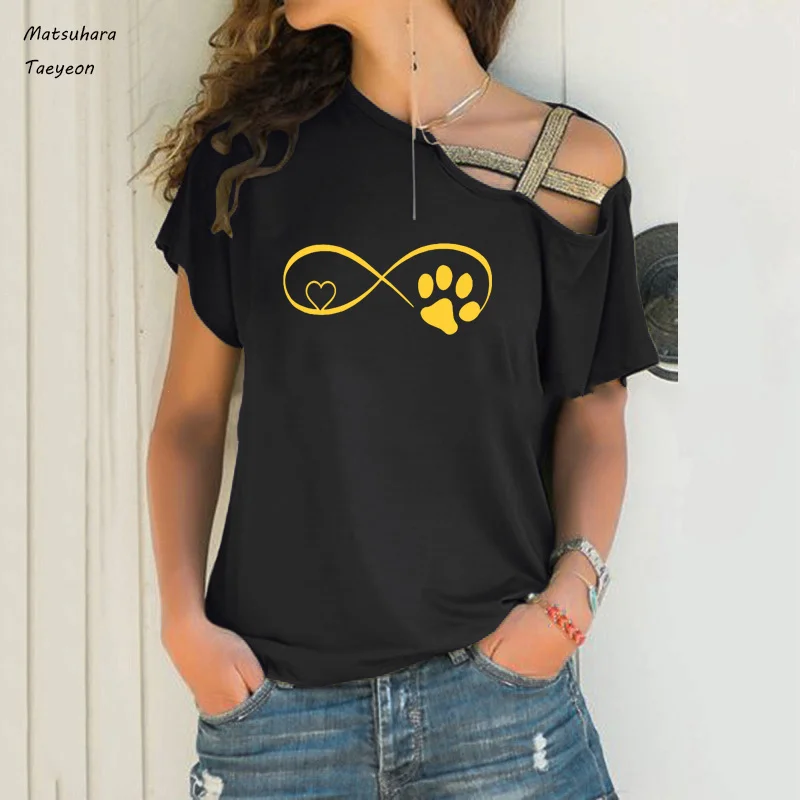 Fashion short Sleeve tshirt Casual summer Dog Cat Paw Love tshirt women 2020 sexy Irregular shoulder women clothing tee tops
Fashion short Sleeve tshirt Casual summer Dog Cat Paw Love tshirt women 2020 sexy Irregular shoulder women clothing tee tops