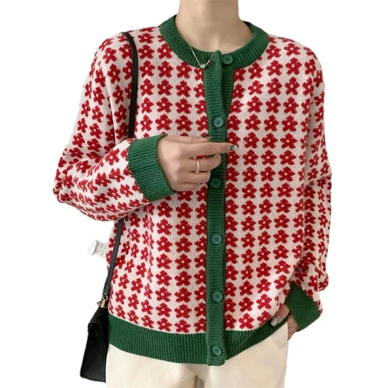 Knitted Cardigan Women's Sweater Jacket 2021 Spring and Autumn New Fashion Color Matching Flowers Loose and Western Style 
Knitted Cardigan Women's Sweater Jacket 2021 Spring and Autumn New Fashion Color Matching Flowers Loose and Western Style