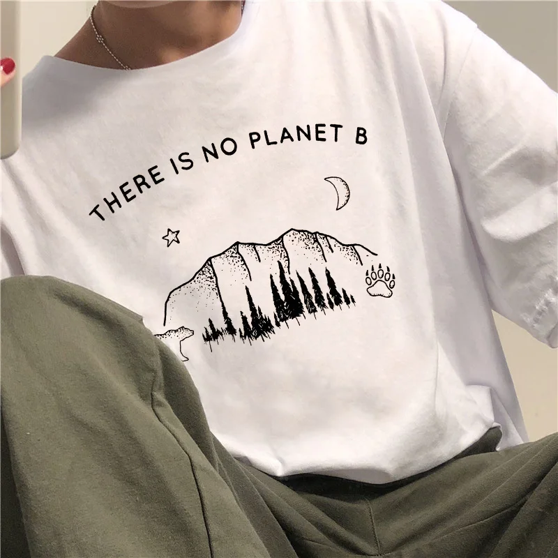 Chic Harajuku ulzzang There is no planet b letter bear cartoon print female T-shirt summer casual fashion O-Neck women clothing | Женская