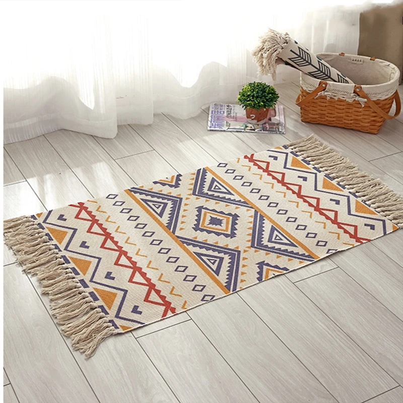 

Cotton Linen Bedside Mat Washable Bathroom Mat Moisture Absorption Area Rugs Living Room Balcony Bathroom Floor Carpet Doormat