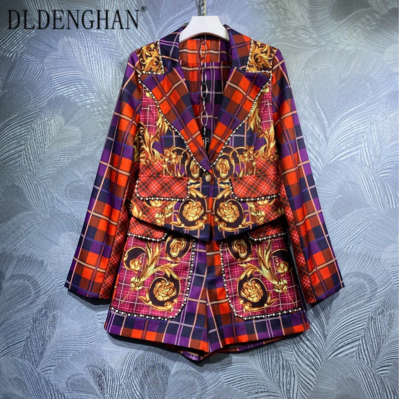 DLDENGHAN Runway Designer Autumn Suit Women Turn-down Collar Long Sleeve Jacket + Shorts Beading Crystal Vintage Two-Piece Set
DLDENGHAN Runway Designer Autumn Suit Women Turn-down Collar Long Sleeve Jacket + Shorts Beading Crystal Vintage Two-Piece Set