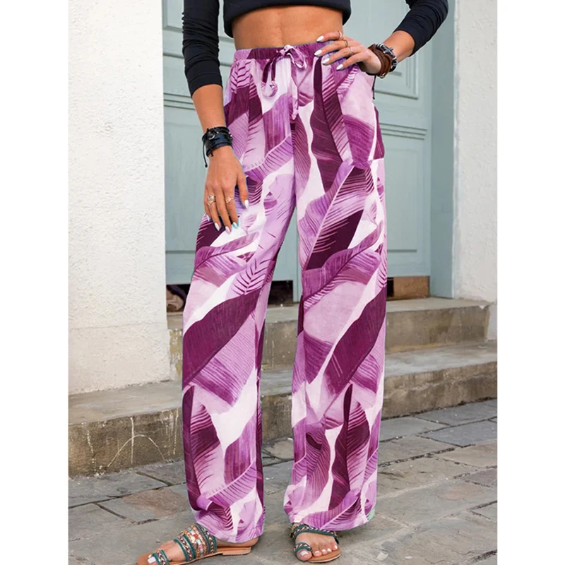 Ladies Spring/Summer Fashion New Breathable Thin Trousers High Waist Drawstring Elastic Waist Leaf Printing Casual Wide-leg Pant
Ladies Spring/Summer Fashion New Breathable Thin Trousers High Waist Drawstring Elastic Waist Leaf Printing Casual Wide-leg Pant