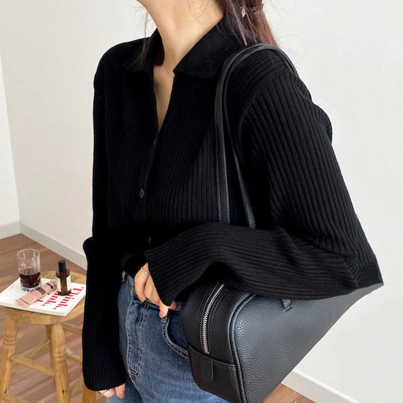 Корейский шикарный осенний свитер поло для отдыха с уменьшением возраста тонкий