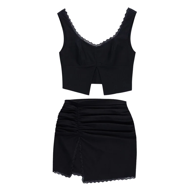 Summer new style lace split bag hip short skirt vest suit women
Summer new style lace split bag hip short skirt vest suit women