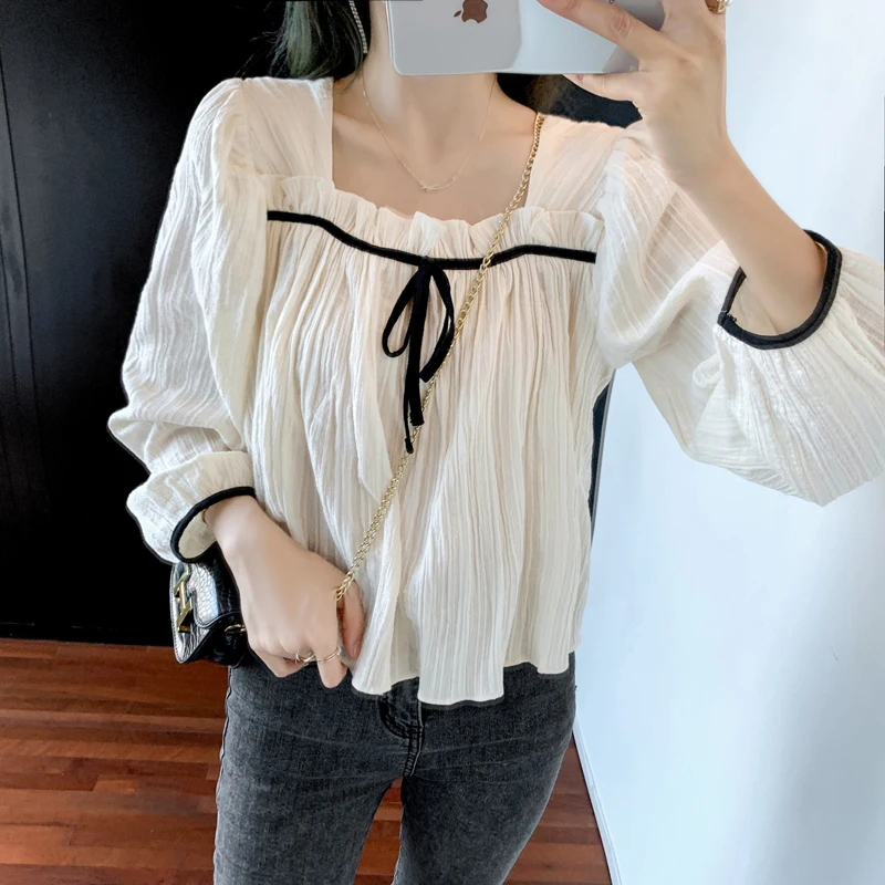 COIGARSAM Chiffon blouse women New Summer Spring Square Collar blusas womens tops and blouses Rice White 1660
COIGARSAM Chiffon blouse women New Summer Spring Square Collar blusas womens tops and blouses Rice White 1660