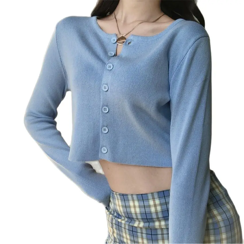 Knitted sweater Korean O-neck short ladies thin long-sleeved French cardigan fashion sleeve sun protection top Ropa Mujer
Knitted sweater Korean O-neck short ladies thin long-sleeved French cardigan fashion sleeve sun protection top Ropa Mujer