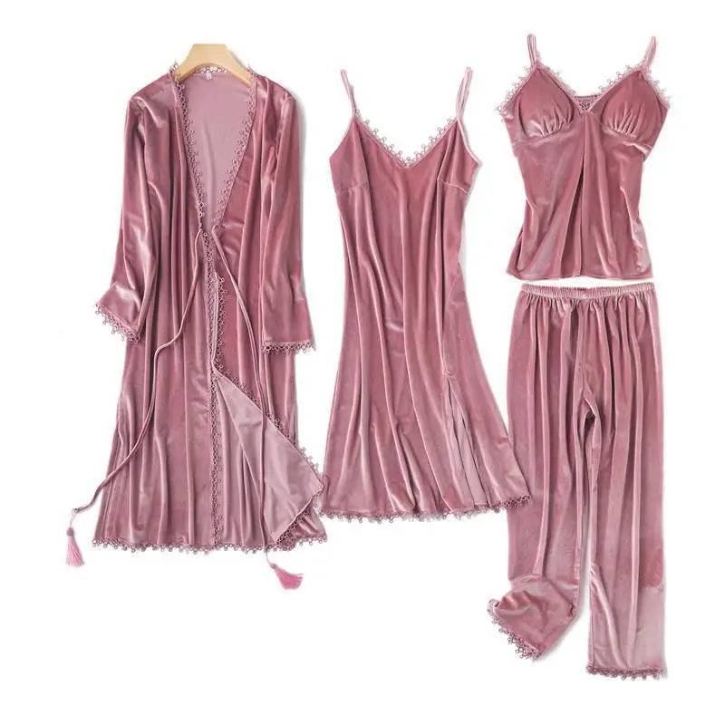Pajamas Set Autumn Winter Velvet Sleepwear Women Pijamas Suit Elegant Long Sleeve Kimono Bathrobe Gown Nightgown 4PCS Homewear
Pajamas Set Autumn Winter Velvet Sleepwear Women Pijamas Suit Elegant Long Sleeve Kimono Bathrobe Gown Nightgown 4PCS Homewear