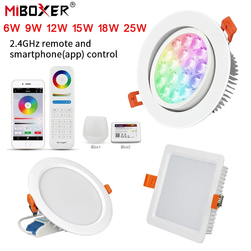 

MiBOXER 6W 9W 12W 15W 18W 25W 2.4Ghz RF remote control RGB+CCT LED Downlight Ceiling Spotlight AC100V-240V