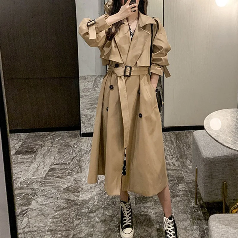 Korean Style Loose Long Khaki Double-Breasted Belt Trench Coat British Style Over-The-Knee Coat Fashionable Casual Jacket
Korean Style Loose Long Khaki Double-Breasted Belt Trench Coat British Style Over-The-Knee Coat Fashionable Casual Jacket