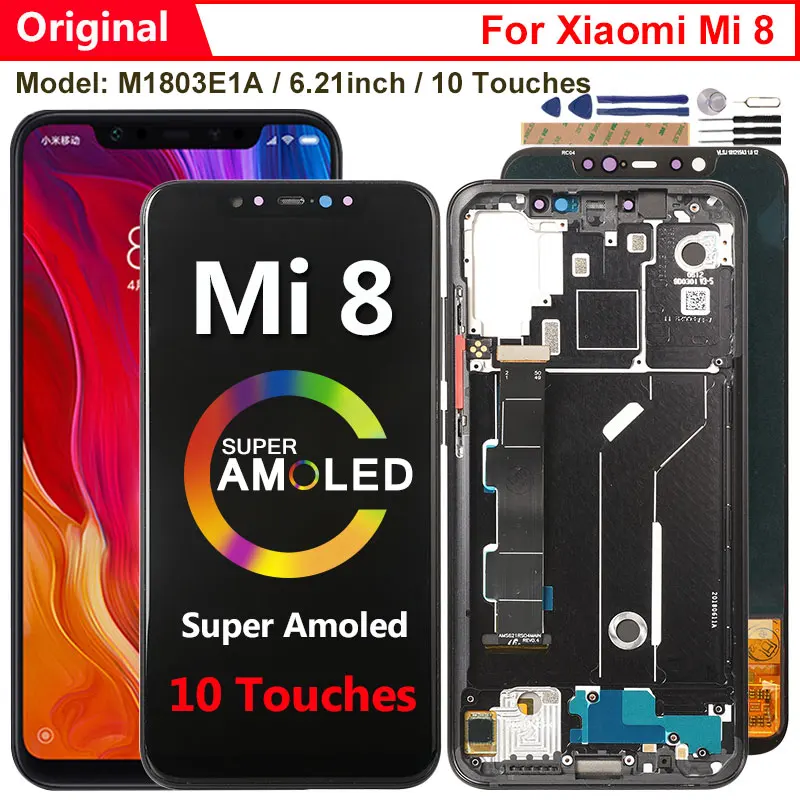 Оригинальный Amoled-дисплей для Xiaomi Mi 8 ЖК-дисплей с 10 контактами замена экрана MI8 Global