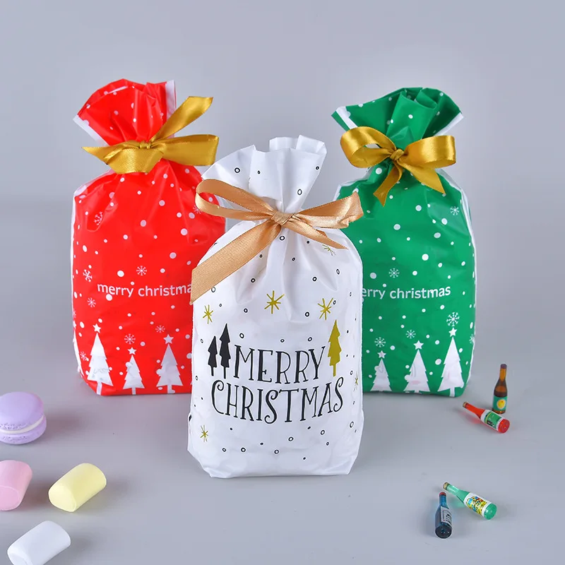 10pcs Merry Christmas Plastic Bags Cookie Candy Bag For Wedding Party Gift Stationery Packaging Envelopes | Канцтовары для офиса и