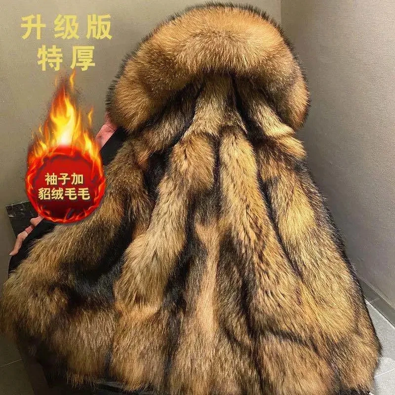 

2021 New Mink Wool Fur Collar Imitate Fur Coat Winter Jacket Long Women Fake Mink Wool Fur Liner Hooded Parkas