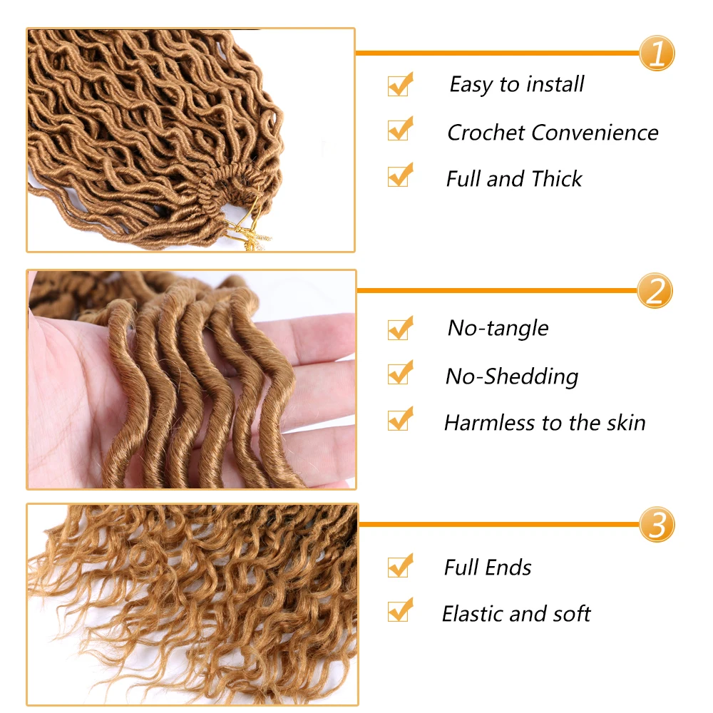 Saisity 18Inch Goddess Faux Locs Crochet Long Ombre Wave Braiding Extensions Hair Synthetic Curly Dreadlocks Hair For Women
Saisity 18Inch Goddess Faux Locs Crochet Long Ombre Wave Braiding Extensions Hair Synthetic Curly Dreadlocks Hair For Women
