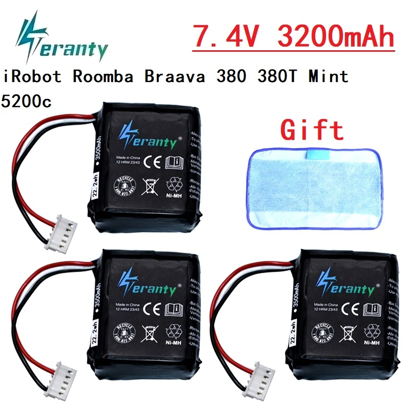

Original 7.4V 3200mAh Battery for iRobot Roomba Braava 380 380t Mint 5200c Li-Po 3200mAh 2.5Ah 7.2v Rechargeable battery 10Pcs