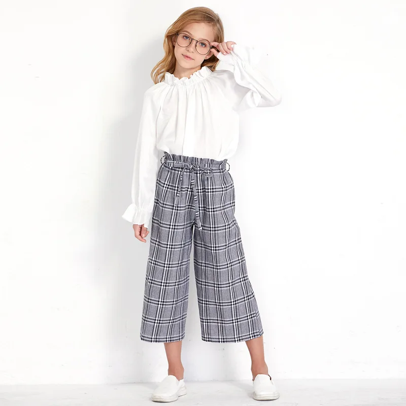 2019 Teen Girl Autumn Clothing Set Children's Off Shoulder White Chiffon Blouse Plaid Seven Loose Pants Trousers 2pcs Suits
2019 Teen Girl Autumn Clothing Set Children's Off Shoulder White Chiffon Blouse Plaid Seven Loose Pants Trousers 2pcs Suits