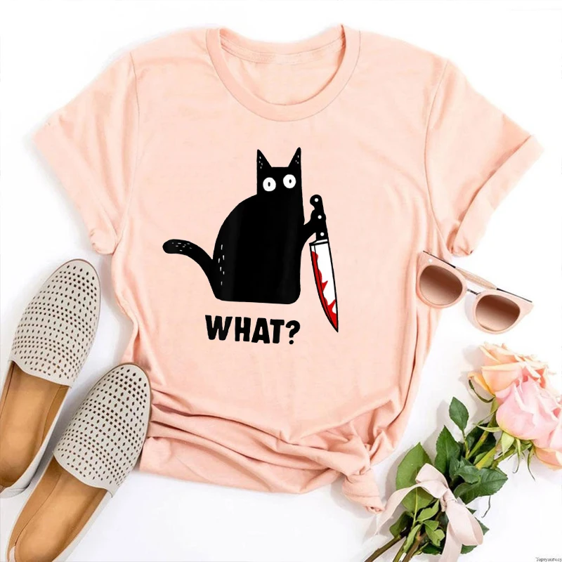 

Забавная черная рубашка с котом, какая убийца, кот с ножом, футболка, забавный кот, подарок, кошка, любимая женская одежда, ужас, кошка на Хэлл...