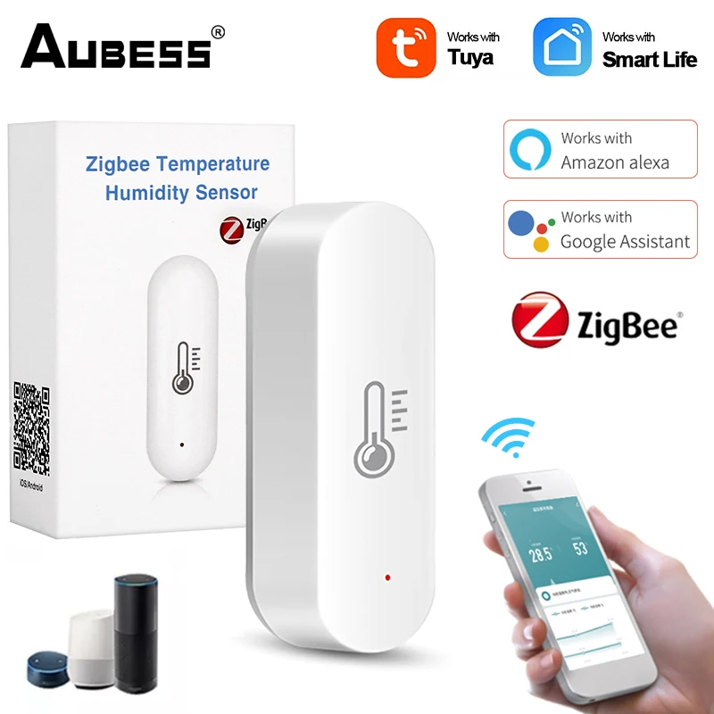 

Датчик температуры и влажности Aubess Tuya Zigbee, сенсорный монитор в режиме реального времени, работает от аккумулятора через приложение Smart Life, с ...