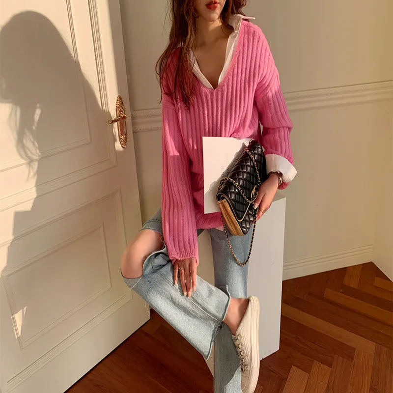 Women's Sweater Autumn 2020 New Loose Simple All-match Lazy V-neck Top Mid-length All-match Bottoming Sweater Pullover Top
Women's Sweater Autumn 2020 New Loose Simple All-match Lazy V-neck Top Mid-length All-match Bottoming Sweater Pullover Top