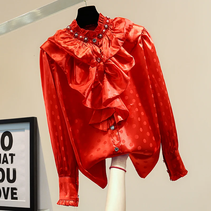 Ruffled Polka Dot Pleated Glossy Shirt 2021 Spring Clothes Shirts Women Loose Beads Rhinestones Long Sleeve Blouses Blusas Mujer
Ruffled Polka Dot Pleated Glossy Shirt 2021 Spring Clothes Shirts Women Loose Beads Rhinestones Long Sleeve Blouses Blusas Mujer