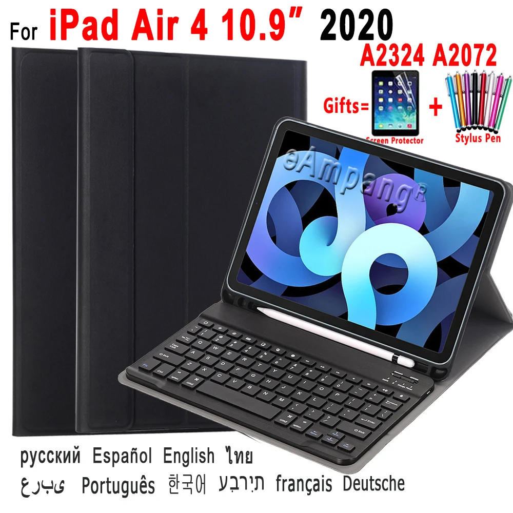 

Case For iPad Air 4 4th 10.9 2020 with Keyboard A2428 A2429 A2270 Cover Detachable Russian Spanish Arabic Hebrew Korean Keyboard