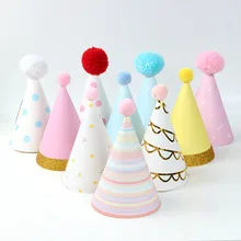 Colourful Party Star Pompom Cone Paper Diy Hat For Baby Children Kids Birthday Christmas Gift Headdress
