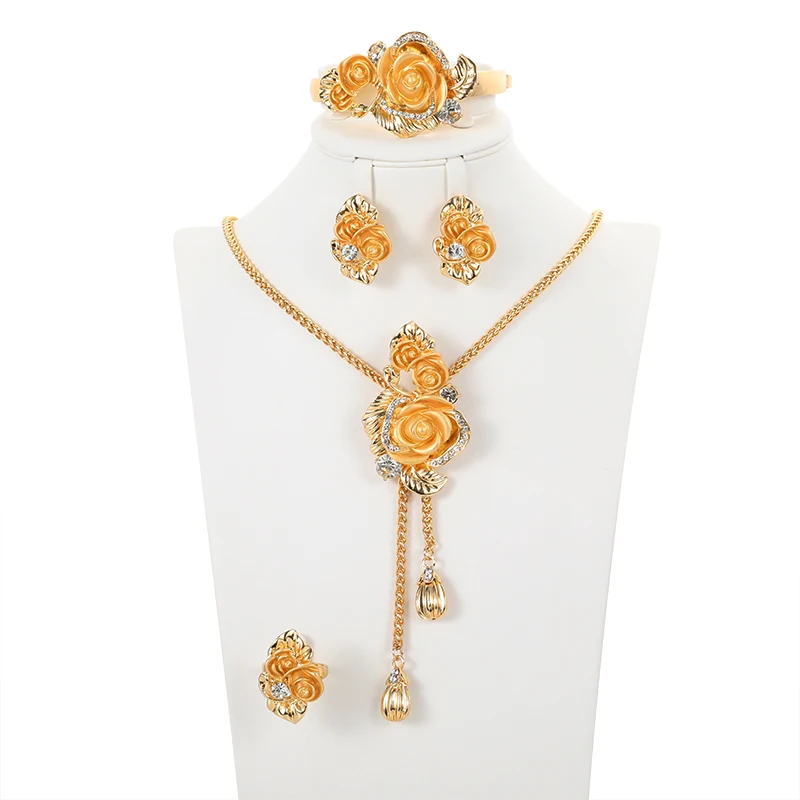 Gold color jewelry sets African bridal wedding gifts for women necklace bracelet earrings ring set flower jewellery Ornament set
Gold color jewelry sets African bridal wedding gifts for women necklace bracelet earrings ring set flower jewellery Ornament set