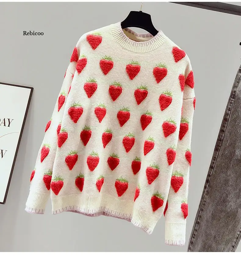 Cute Strawberry Knitted Sweater Women 2021 Autumn Winter Long Sleeve Women Casual Pullover Hot Sale Korean Knitted Jumper Female
Cute Strawberry Knitted Sweater Women 2021 Autumn Winter Long Sleeve Women Casual Pullover Hot Sale Korean Knitted Jumper Female
