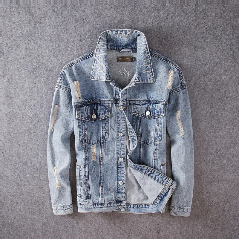 Fashion Streetwear Men Jackets Retro Blue Printed Designer Denim Jackets Men Casual Cotton Coats Ripped Hip Hop Chaqueta Hombre
Fashion Streetwear Men Jackets Retro Blue Printed Designer Denim Jackets Men Casual Cotton Coats Ripped Hip Hop Chaqueta Hombre