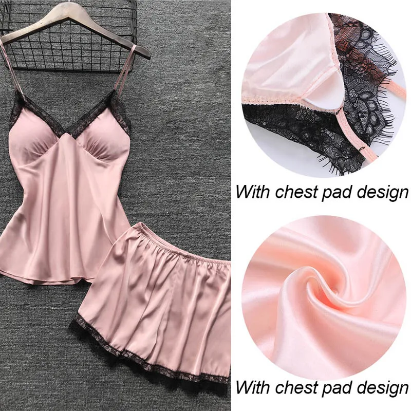 2021 Women Pajamas Sets Sleepwear Silk 4 Pieces Nightwear Pyjama Spaghetti Strap Lace Sleep Lounge Pijama With Chest Pads
2021 Women Pajamas Sets Sleepwear Silk 4 Pieces Nightwear Pyjama Spaghetti Strap Lace Sleep Lounge Pijama With Chest Pads