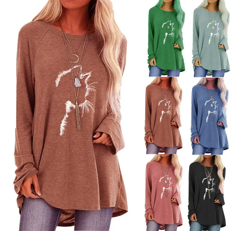 Women Ladies Casual Baggy Blouse Pullover Shirt Tee Cat Printed Long Sleeve T-shirt Top
Women Ladies Casual Baggy Blouse Pullover Shirt Tee Cat Printed Long Sleeve T-shirt Top