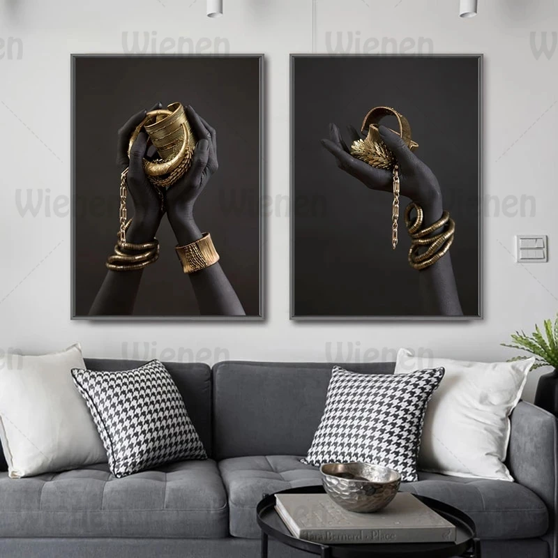 African Art Poster Black Hand With Gold Jewelry Modern Wall Art Canvas Painting Scandinavian Style Home Decor Gallery Corridor
African Art Poster Black Hand With Gold Jewelry Modern Wall Art Canvas Painting Scandinavian Style Home Decor Gallery Corridor