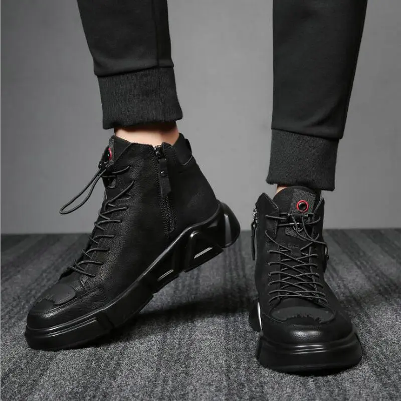 Мужские зимние черные ботинки мужская повседневная обувь мотоциклетные военные