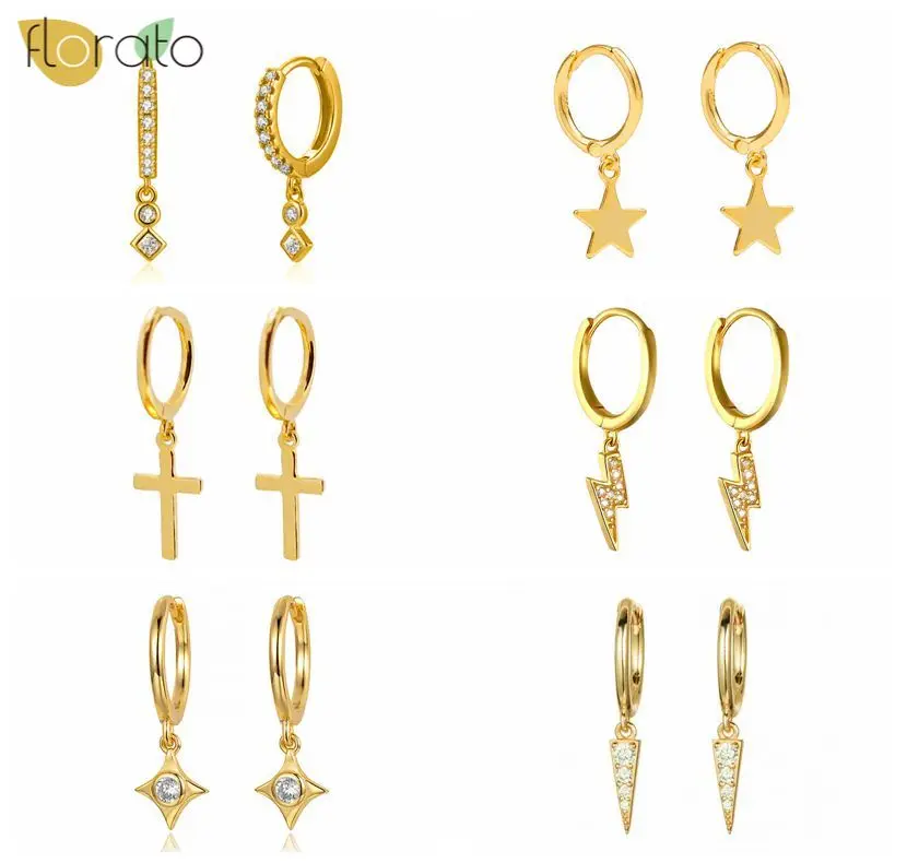 925 Sterling Silver Hoop Earrings For Women Zircon Cross/Lightning/Star Pendant Earrings Circle Gold Earirngs Jewelry pendientes
925 Sterling Silver Hoop Earrings For Women Zircon Cross/Lightning/Star Pendant Earrings Circle Gold Earirngs Jewelry pendientes