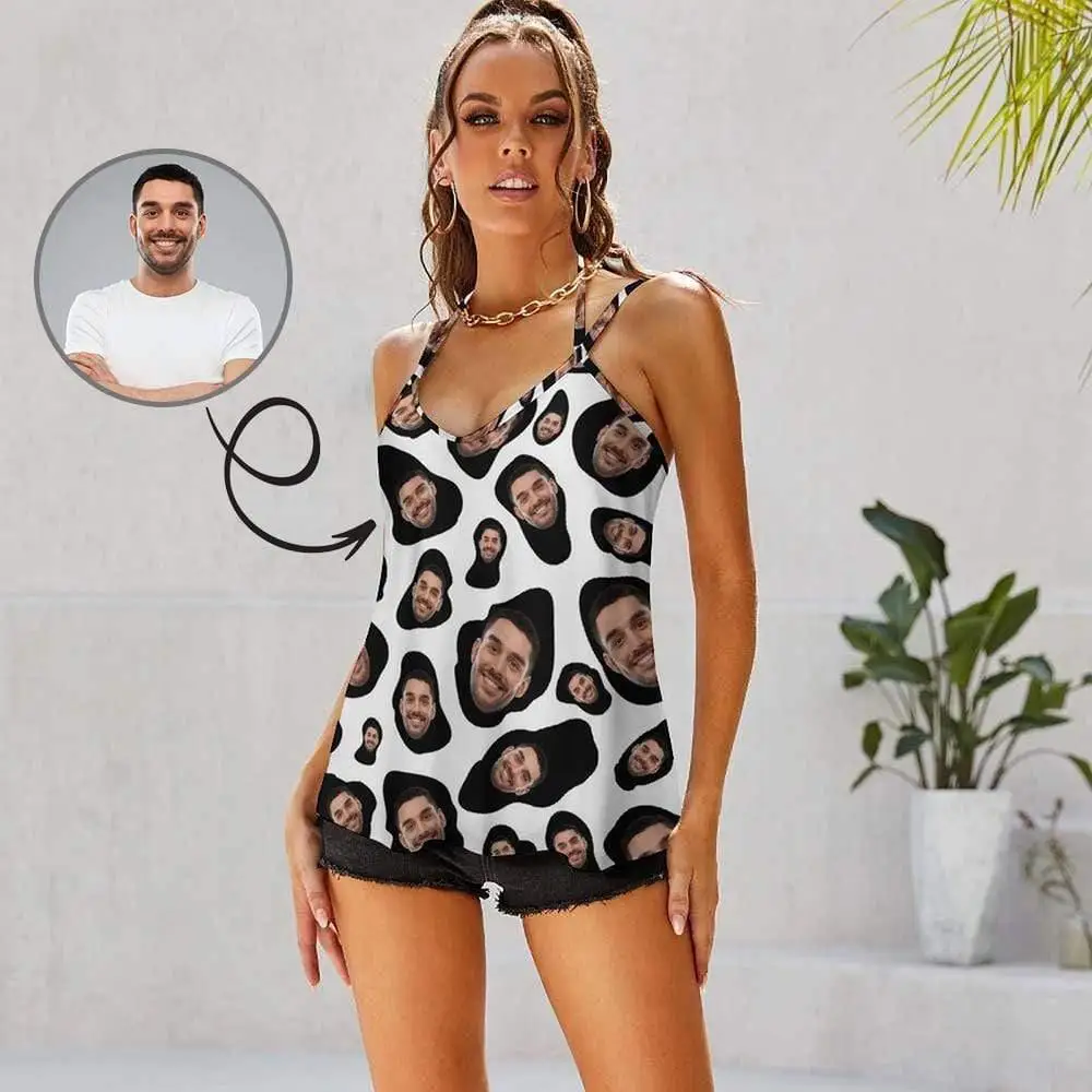 Custom Face Black Cows Tie-dye Women's Camisole Backless V Neck Personalized Gift Girlfriend Female Vests Tops Party Club Wear
Custom Face Black Cows Tie-dye Women's Camisole Backless V Neck Personalized Gift Girlfriend Female Vests Tops Party Club Wear