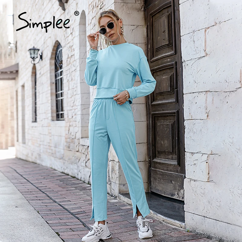 Simplee Casual o-neck pleated women tracksuit autumn blue Elastic waist long sleeves solid two pieces set Female split pant sets
Simplee Casual o-neck pleated women tracksuit autumn blue Elastic waist long sleeves solid two pieces set Female split pant sets