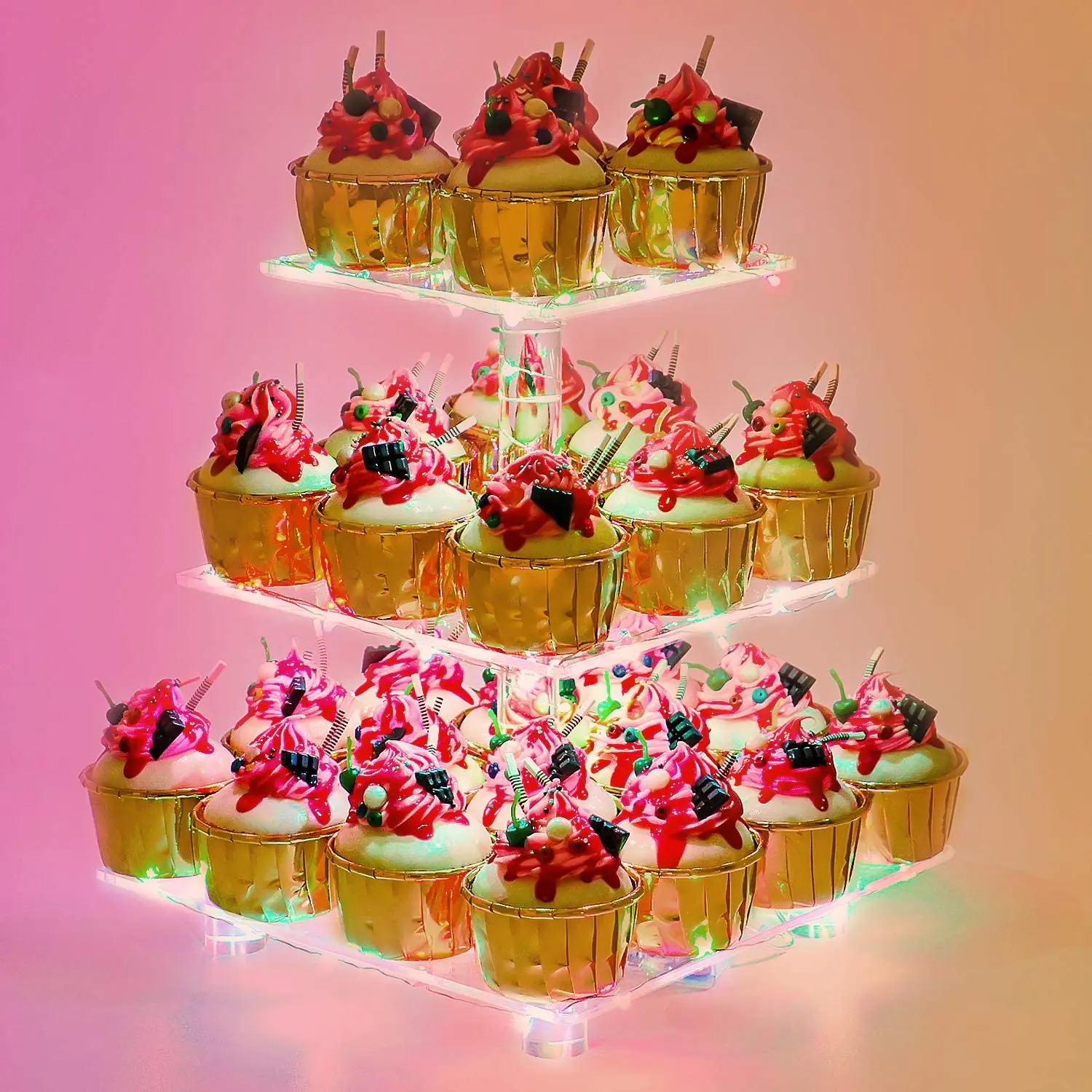 3 Tier Square Cupcake Stand Cupcake Holder Acrylic Cupcake Tower Display Acrylic Display for Pastry LED Light String for Wedding
3 Tier Square Cupcake Stand Cupcake Holder Acrylic Cupcake Tower Display Acrylic Display for Pastry LED Light String for Wedding