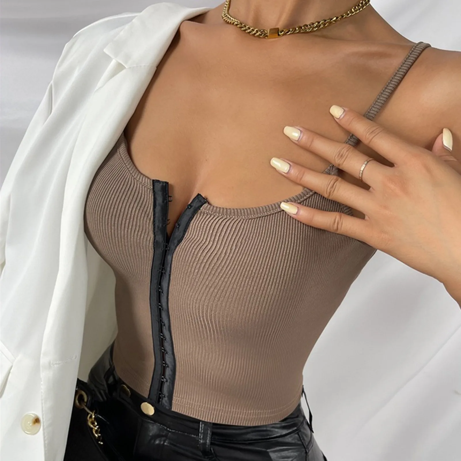 

Cut Women Low Bralette Top Bustier Backless Sexy Lady Ribbed Strap Camis Cropped Vest Spaghetti Crop Tank Corset Slim Camisoles