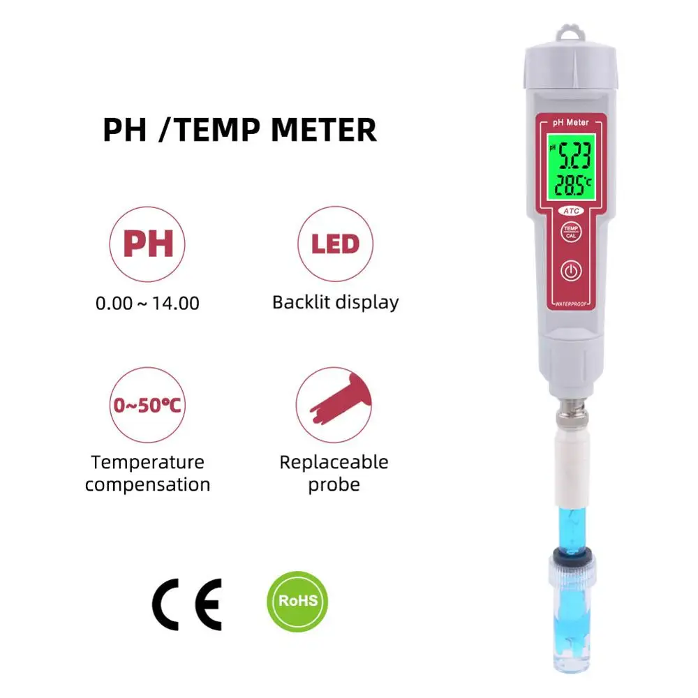 

Портативный Цифровой pH-метр с ЖК-дисплеем, ручка 2 в 1 для проверки качества воды и температуры для бассейна, питьевой воды, аквариума
