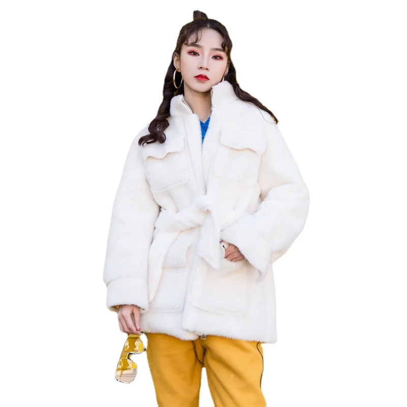 Женское плюшевое меховое пальто TRODEAM, зимний меховой комбинезон оверсайз с круглым вырезом и карманами на талии, 2021 
Женское плюшевое меховое пальто TRODEAM, зимний меховой комбинезон оверсайз с круглым вырезом и карманами на талии, 2021