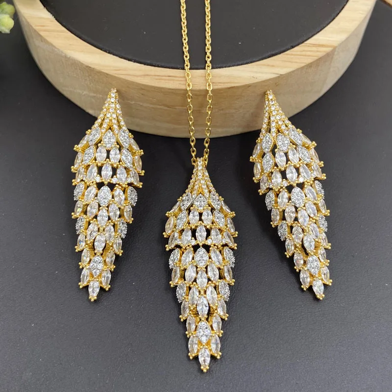 

Lanyika модные ювелирные изделия набор великолепный лист циркония микро паве ожерелье с серьги для женщин свадебный юбилей лучшие подарки