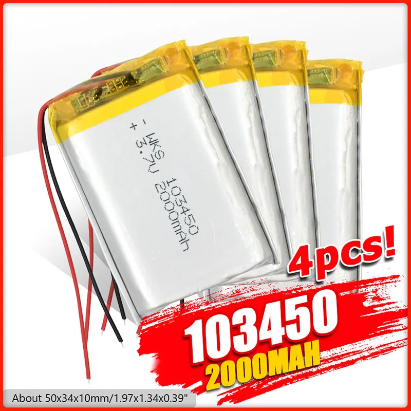 103450 2000mAh 3.7V Lipo Polymer Lithium Rechargeable Battery For GPS navigator GPS MP5 Bluetooth Speaker headset camera e-book
103450 2000mAh 3.7V Lipo Polymer Lithium Rechargeable Battery For GPS navigator GPS MP5 Bluetooth Speaker headset camera e-book
