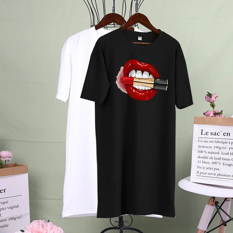 Women Plus Size Tshirt Dress Sexy Red Lips Print Summer Short Sleeve Mini Dresses Casual Loose Black White Party Club Vestidos
Women Plus Size Tshirt Dress Sexy Red Lips Print Summer Short Sleeve Mini Dresses Casual Loose Black White Party Club Vestidos