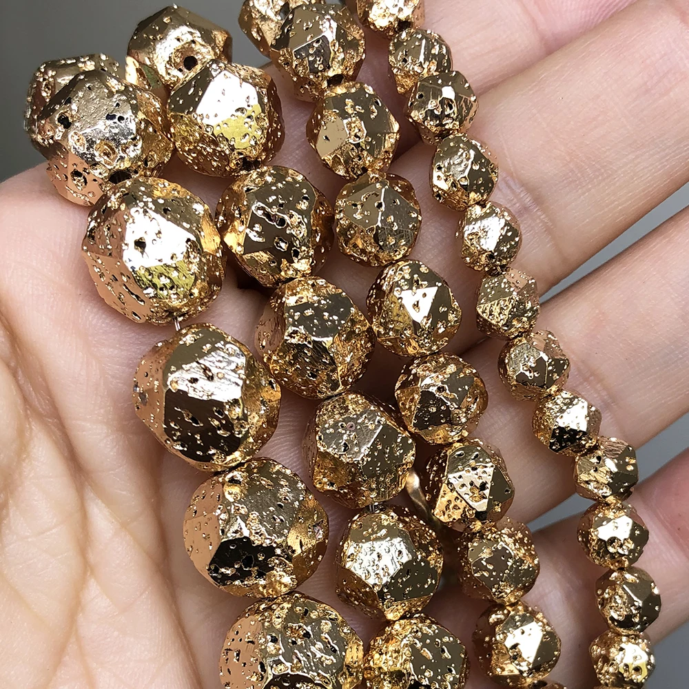 Natural Volcanic Lava Mineral Beads Light Gold Plated Faceted Loose Stone Beads for Jewelry Making DIY Bracelet 15'' 6 8 10 12mm
Natural Volcanic Lava Mineral Beads Light Gold Plated Faceted Loose Stone Beads for Jewelry Making DIY Bracelet 15'' 6 8 10 12mm
