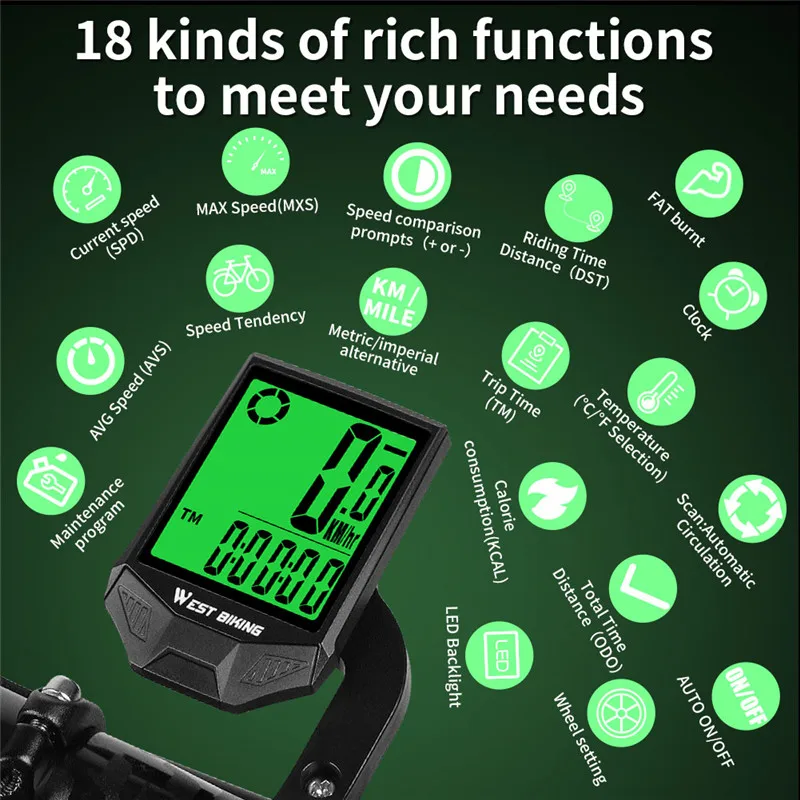 WEST BIKING Wireless Bicycle Computer Waterproof Bike Stopwatch Speedometer Large Digital Backlight MTB Road Cycling Odometer
WEST BIKING Wireless Bicycle Computer Waterproof Bike Stopwatch Speedometer Large Digital Backlight MTB Road Cycling Odometer